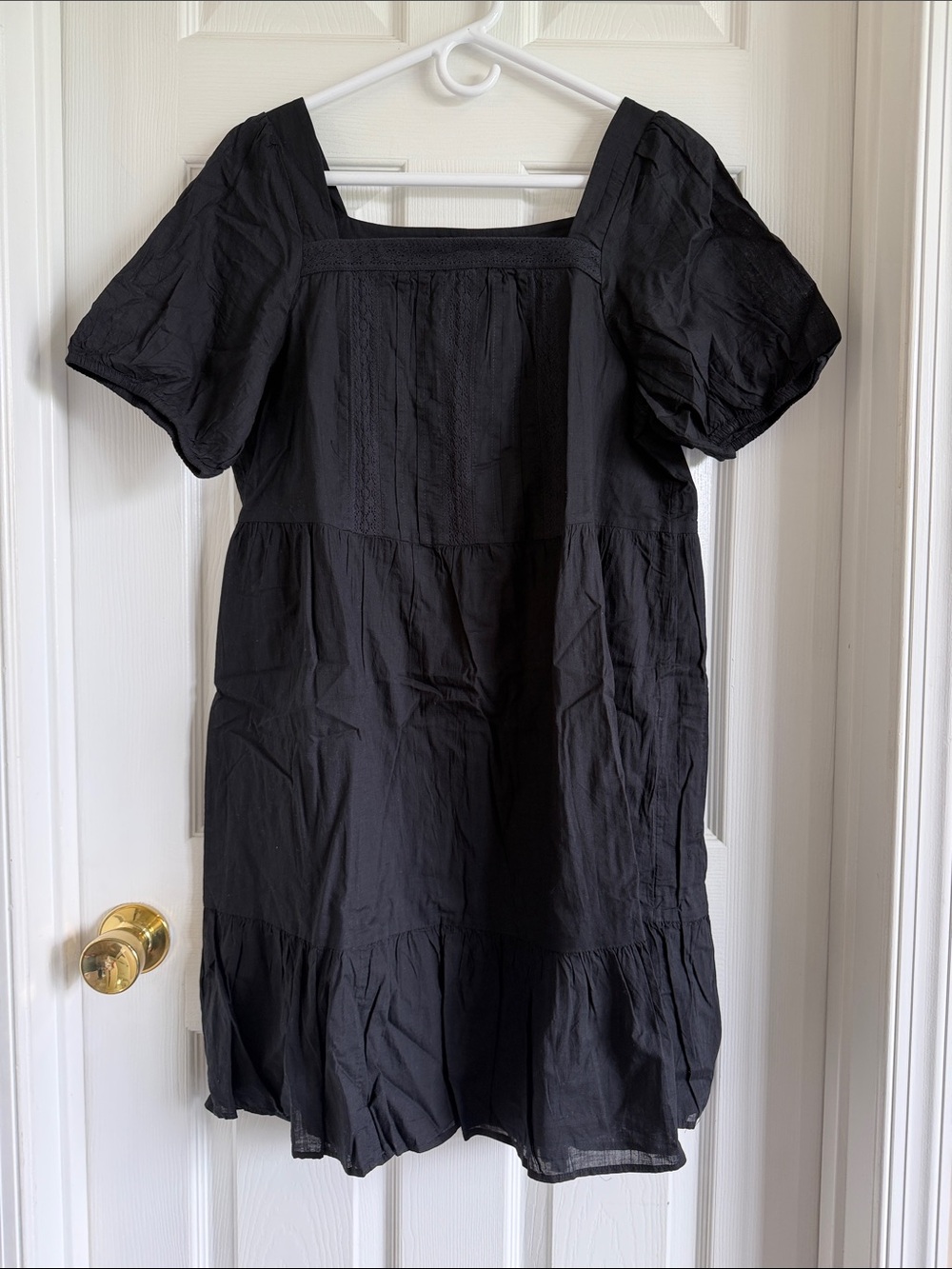 NWT LOFT Black Square Neck Puff Sleeve Mini Dress